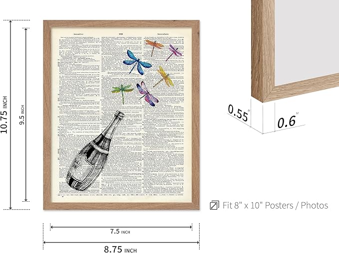 Poster Master Dictionary Art Poster - Champagne Bottle Print - Dragonfly Art - Alcohol Art - Gift for Men, Women & Bartender - Great Decor for Bar, Kitchen or Restaurant, 8x10 Beige Framed