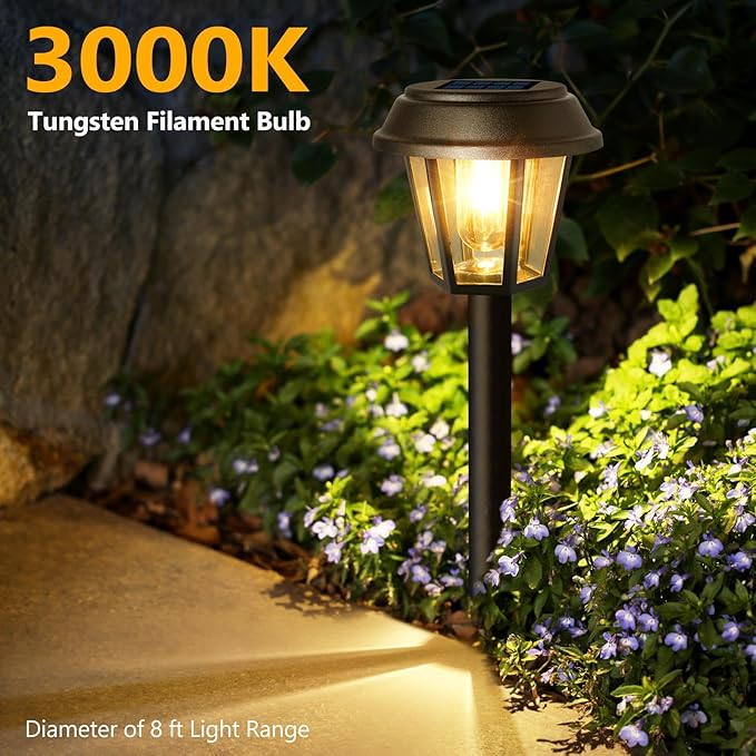 Solar Pathway Lights Outdoor 12 Pack Solar Lights Outdoor Waterproof 3000K Warm White Tungsten Filament Bulb for Yard Garden Landscape Path Driveway Lawn