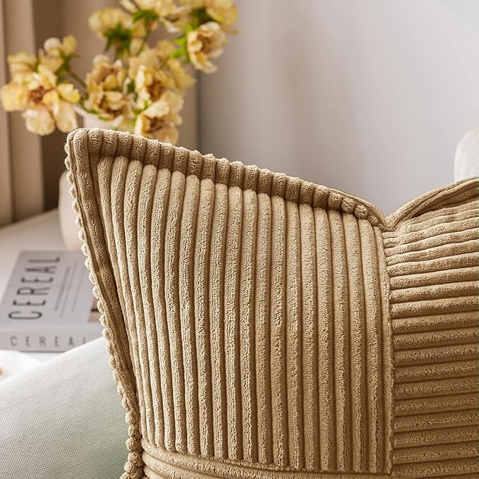 MIULEE Decorative Lumbar Throw Pillow Covers for Couch Bed Livingroom 12x20 Inch Set of 2 Brown Boho Accent Throw Pllows Broadside Striped Patchwork Soft Corduroy Pillowcases