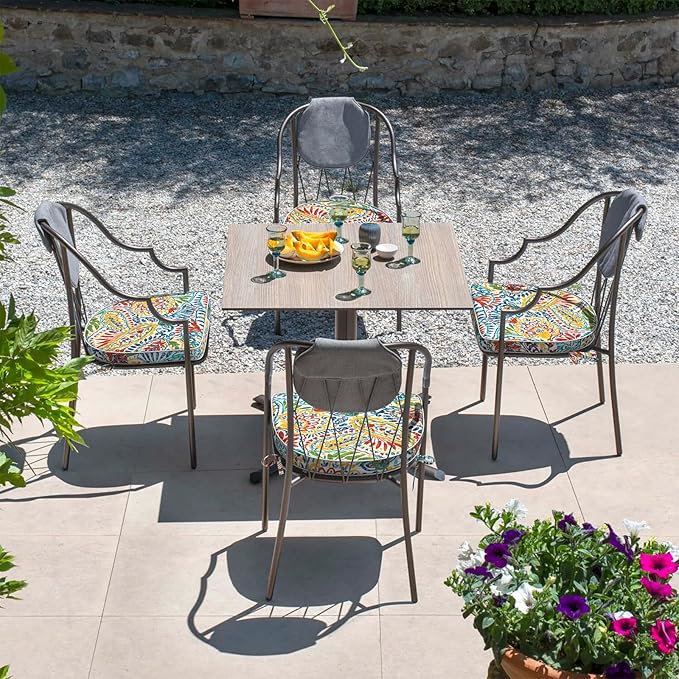 Set of 4 Outdoor Chair Cushions 19"x19"x2",Water Repellent Patio Seat Cushion with Ties and Removable Covers,Dining Chair Cushions for Indoor Kitchen Yard and Patio Furniture,Paisley Multi