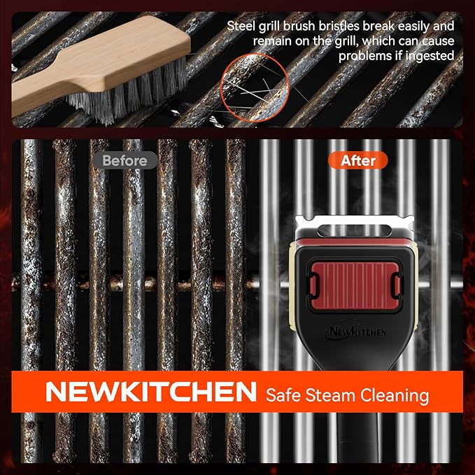Grill Brush Bristle-Free Steam Cleaning, BBQ Brush Replaceable Heat-Resistant Kevlar Head with Grill Scraper Safe Barbecue Grill Cleaner
