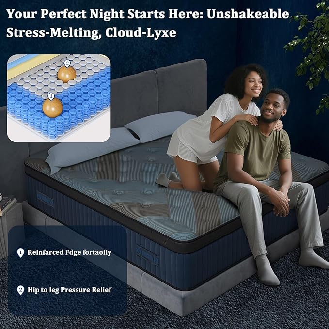 12 Inch Queen Size Mattress in a Box, Medium Firm Hybrid with Lumbar Foam and Zoned Pocket Springs for Pressure Relief and Edge Support