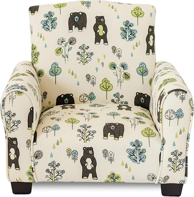 Kid Rocking Chair for Toddlers, Child Chair for Little Kids, Upholstered Toddler Armchair for Children, Comfy and Cute Little Kid Chairs (Legs, Bears & Trees Print)