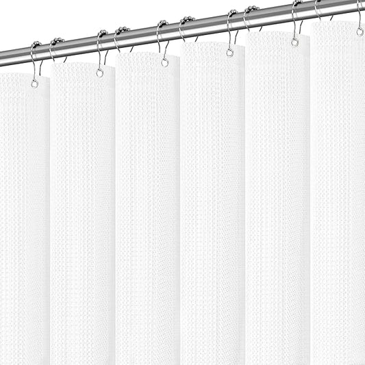 Stall Waterproof Shower Curtain Waffle Weave 60 Inches Beige Heavy Duty for Bathroom, Machine Washable 256GSM Modern Shower Curtains with 10 Metal Hooks, 60Wx72H