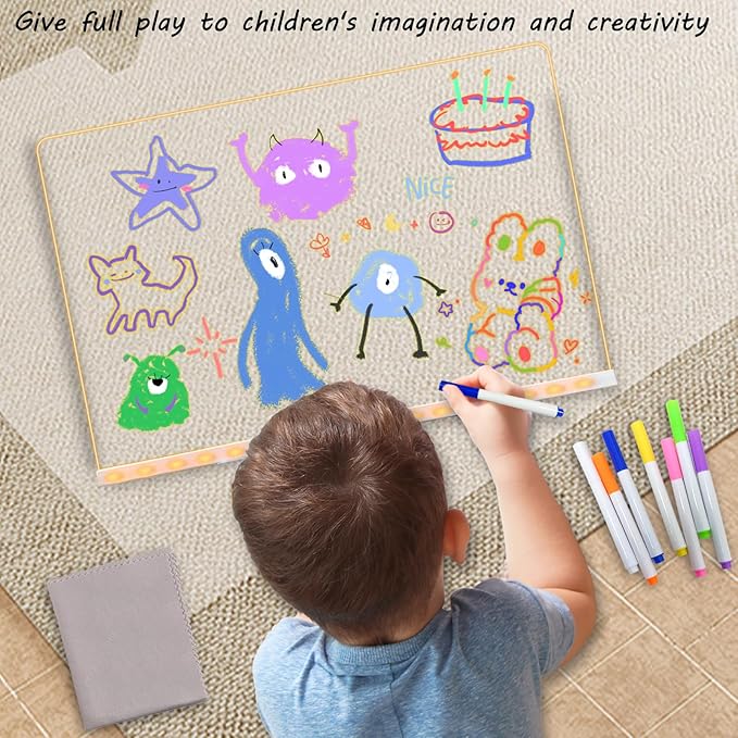 Led Note Board with Colors, 11.8 X 7.9” Acrylic Dry Erase Board with Light, Light Up Dry Erase Board with Adjustable Stand, Led Board White Board with 14 Pen for Office School Home