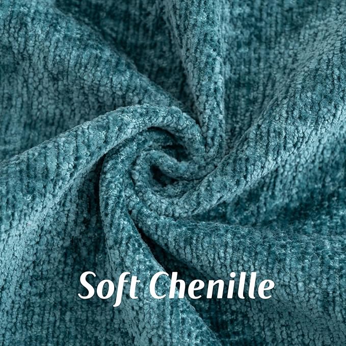 FUTEI Teal Chenille Throw Pillow Covers 18x18 Inch Set of 2,Soft Cozy Bound Edge Design Cushion Case,Home Decor for Couch Bed Living Room