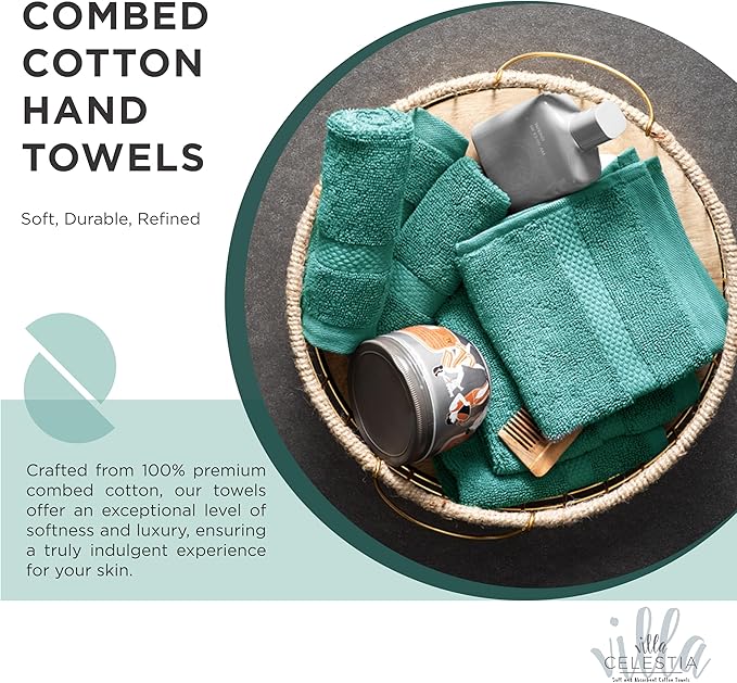 100% Cotton Bath Towel Set of 12-4 Bath Towels, 4 Hand Towels, 4 Wash Cloths, Sustainable, Soft, Highly Absorbent, Combed Cotton 12 Piece Set for Hotels, Spa, Bathroom, Dorm, Teal