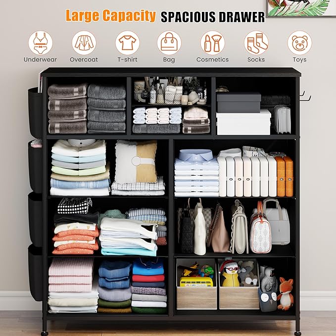 Lulive Dresser for Bedroom with 10 Drawers, Chest of Drawers Fabric Storage Tower, Organizer Unit for Living Room, Hallway, Closet