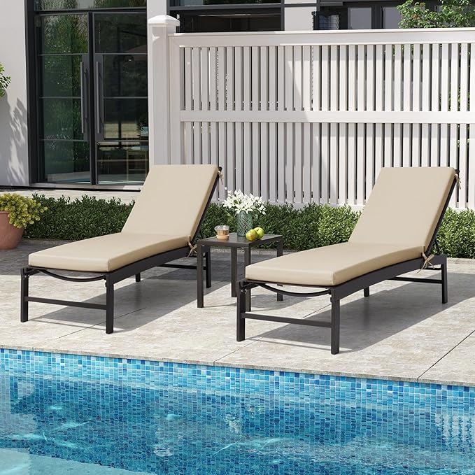 Crestlive Products Sunbrella Chaise Lounge Cushion, Outdoor Chair Cushion for Patio Furniture, Waterproof Lounge Cushions for Pool, Deck, Lawn, 72''L x 21''W, Canvas Antique Beige