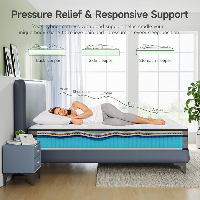 Yaak Full Size Mattress 12 Inch, Hybrid Full Mattress in a Box, Individual Pocket Spring Double Bed Mattress with Breathable Memory Foam, Pressure Relief, Medium Firm Mattress Full Size 75"x54"x12"