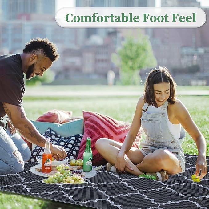 Ogrmar 5x8 FT Reversible Mats, Outdoor Rug for Patio Clearance, Waterproof Carpet, Plastic Straw Rug for Indoor Outdoor, Floor Mat&Rug for RV Porch Camping Backyard Deck Balcony Beach Trailer (Black)