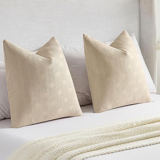 FUTEI Oatmeal Chenille Decorative Throw Pillow Covers 16x16 Inch Set of 2,Soft Cozy Striped Geometric Patterns Cushion Case,Modern Home Decor for Couch Bed Living Room