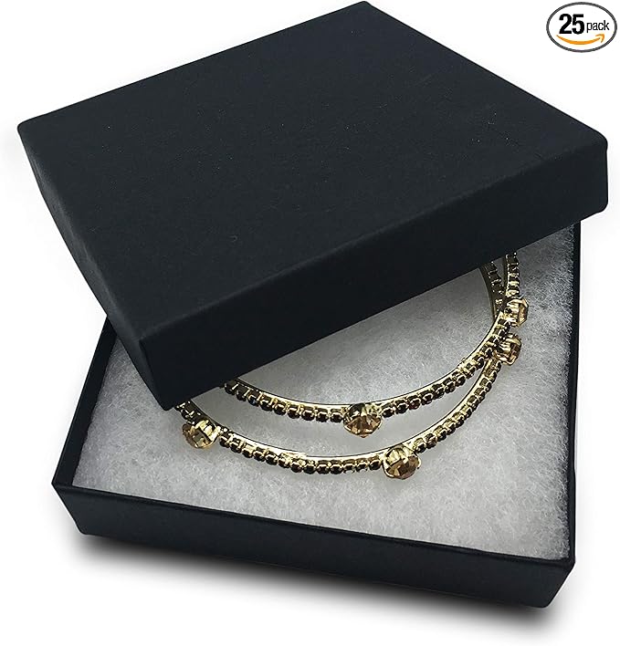 TheDisplayGuys - 25-Pack #34 Cotton Filled Cardboard Paper Jewelry Boxes Gift Case - Matte Black (3.9" x 3.9" x 2.0") - for Shipping or Storage