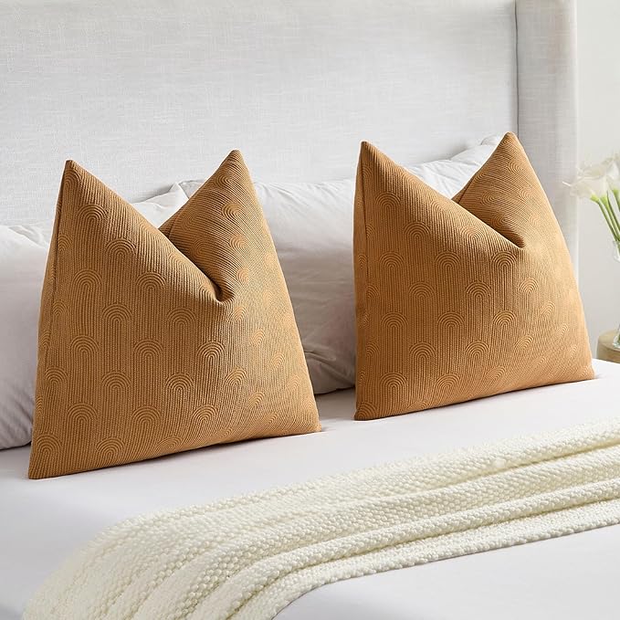 FUTEI Bronze Chenille Decorative Throw Pillow Covers 16x16 Inch Set of 2,Soft Cozy Striped Geometric Patterns Cushion Case,Modern Home Decor for Couch Bed Living Room