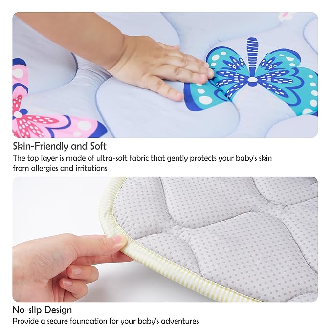 Viviland Baby Play Mat 50" x 50", Extra Thick Big Baby Mat for Baby/Toddler, Non-Slip & Machine Washable (Purple Butterflies)