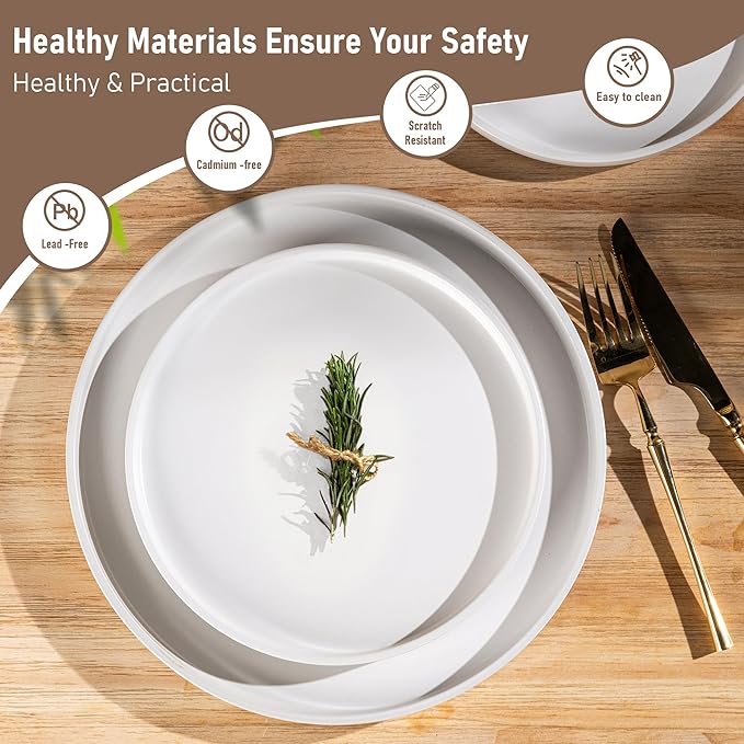 GBhome Ceramic Dinnerware Sets for 6, Matte Stoneware Plates and Bowls Sets,Chip and Scratch Resistant Dishes, Dishwasher & Microwave Safe, Oven safe,Reactive Glaze-White