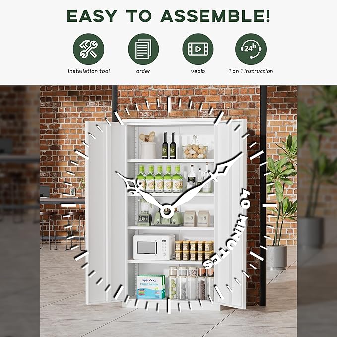 Greenvelly Metal Garage Storage Cabinet with Doors and Adjustable Shelves,72" Steel Lockable File Cabinet for Home Office,Garage,School(White,32" W x 16" D)