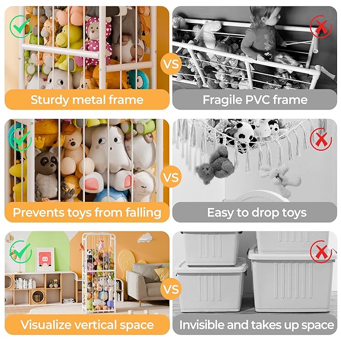 GRANNY SAYS Stuffed Animal Storage Tube, Large Stuffed Animal Holder with Elastic Band and Hooks, Metal Stuff Animal Organizer for Plushies Storage, Kids Toy Storage Organizer for Bedroom Playroom