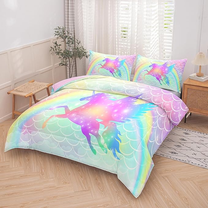 Tailor Shop Unicorn Comforter Twin Size,Girls Unicorn Bedding Sets for Girls Kids Teens with 1 Pillowcase…