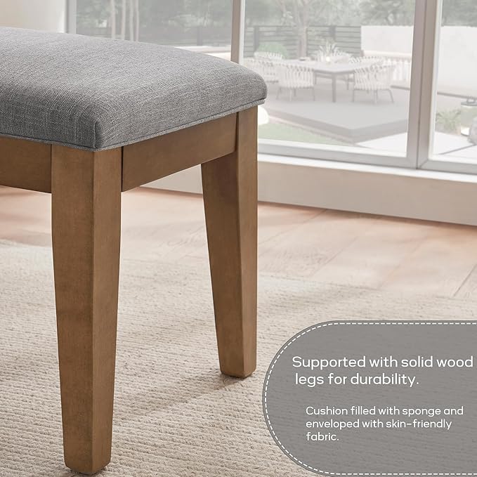 HUIMO Upholstered Entryway Bench, Bedroom Bench with Solid Wooden Legs, End of Bed Bench with Padded Seat for Living Room, Bedroom, Corners, Kitchen (Grey)