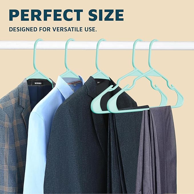 Plastic Clothes Hangers – Heavy Duty Hanger Set, for Organizing Clothes, Dresses, and Coat, Holds Up to 5 lbs, Space-Saving Hangers with Non-Slip Shoulder Grooves, Pack of 120, Aqua