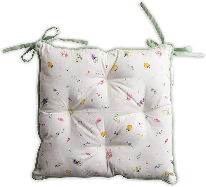 Maison d' Hermine Chair Pads for Dining Chairs Cotton Outer Fabric and Poly Filling 16"x16" Patio Seat Cushions for Furniture with Ties Home Chair Farmhouse (Botanical Fresh - All Over, Pack of 2)