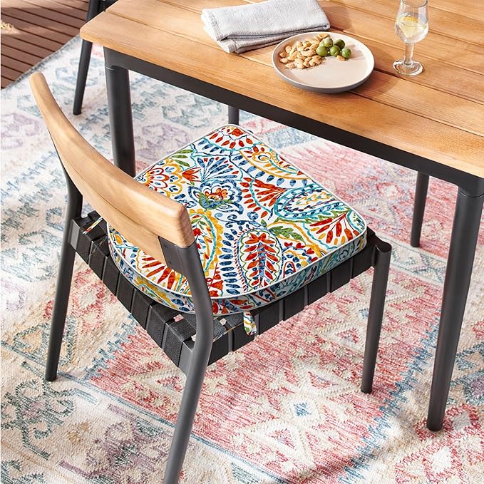 Set of 4 Outdoor Chair Cushions 19"x19"x2",Water Repellent Patio Seat Cushion with Ties and Removable Covers,Dining Chair Cushions for Indoor Kitchen Yard and Patio Furniture,Paisley Multi