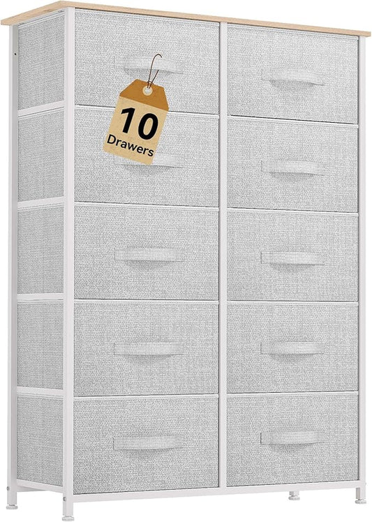 DWVO 10 Drawers Dresser, Fabric Dresser, Fabric Storage Tower, Organizer Unit for Room, Living Room, Hallway, Closets