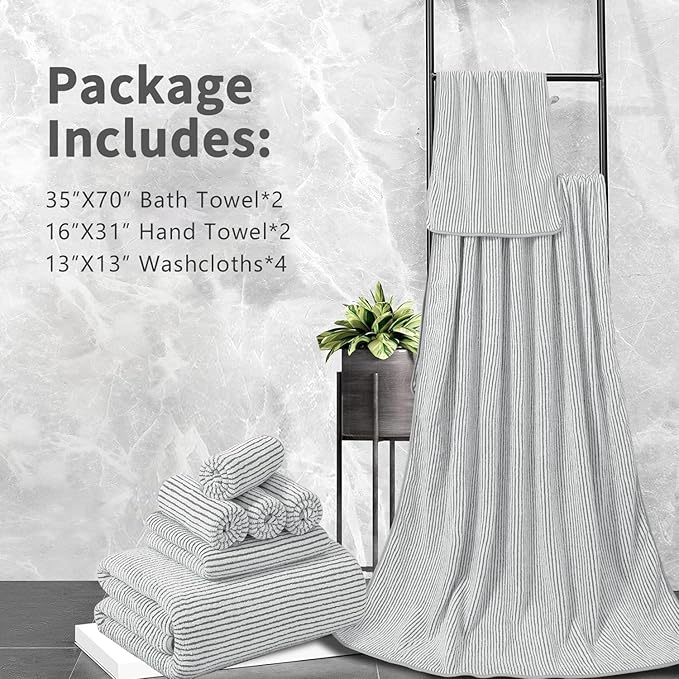 8-Piece Premium Towel Set for Bathroom|2 Oversized Large Bath Sheet,2 Hand Towels,4 Washcloths|Soft Cozy Highly Absorbent Fast Dry Microfiber Shower Towel Set for Hotel Bathroom Essentials,Grey