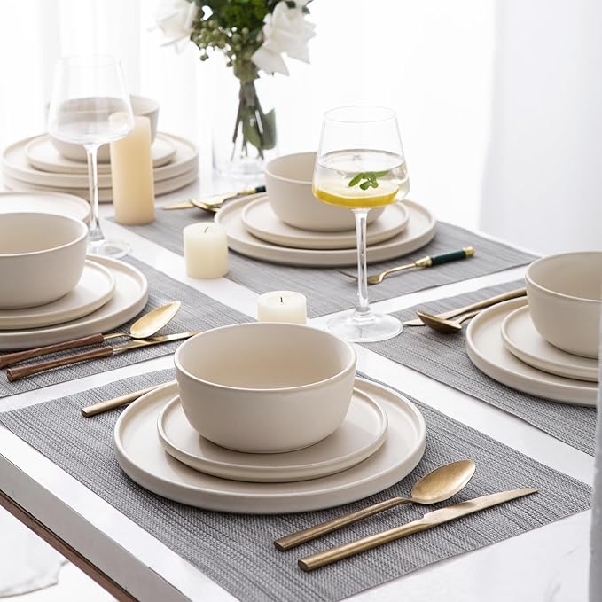 AmorArc Stoneware Dinnerware Sets for 4,Reactive Ceramic Plates and Bowls Set,Highly Chip and Crack Resistant | Dishwasher & Microwave Safe | Round Dishes Set Service for 4 (12pc)