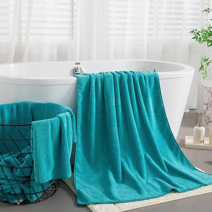 8-Piece Premium Towel Set for Bathroom|2 Oversized Large Bath Sheet,2 Hand Towels,4 Washcloths|Soft Cozy Highly Absorbent Fast Dry Microfiber Shower Towel Set for Hotel Bathroom Essentials,Turquoise
