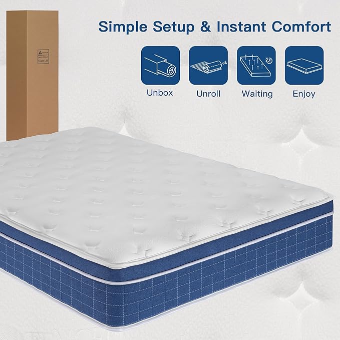 Full Size Mattress 12 Inch, Full Mattress in a Box, Hybrid Memory Foam Medium Firm Feel Individual Pocket Springs Matress, Breathable Fabric, Strong Edge Support, Fiberglass Free