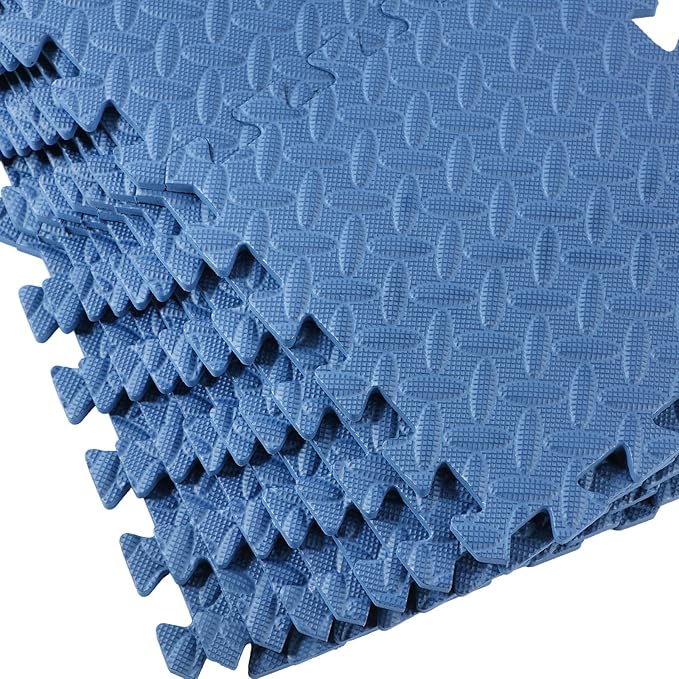 Shihanee 16 Pcs Foam Floor Baby Tiles 11.81 x 11.81 inches Foam Floor Mats Play Mats Bulk with Borders Interlocking for Kids Baby Playroom Nursery Gym（Navy Blue）