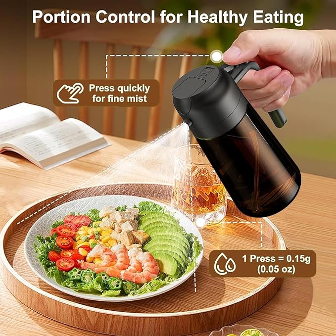 Kitchen Upgraded Made Oil Sprayer for Cooking, Dark Brown 2 in 1 Spray and Pour Mist Olive Oil Dispenser 16oz 470ml Glass Oil Spray Bottle, Air Fryer (White + Black)