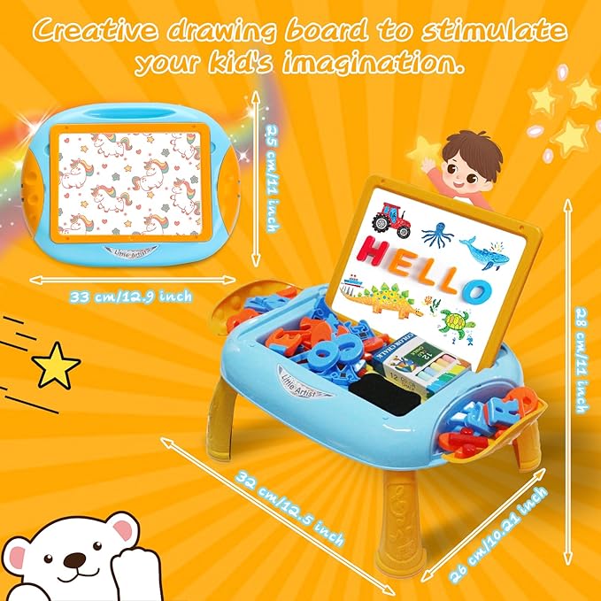 Toy for 1-2 Year Old Boys,Toddlers Toys with Magnetic Letters and Numbers, Art Easel for Kids 1 2 Year Old, Boy Birthday Christmas Gifts (Blue,Orange)