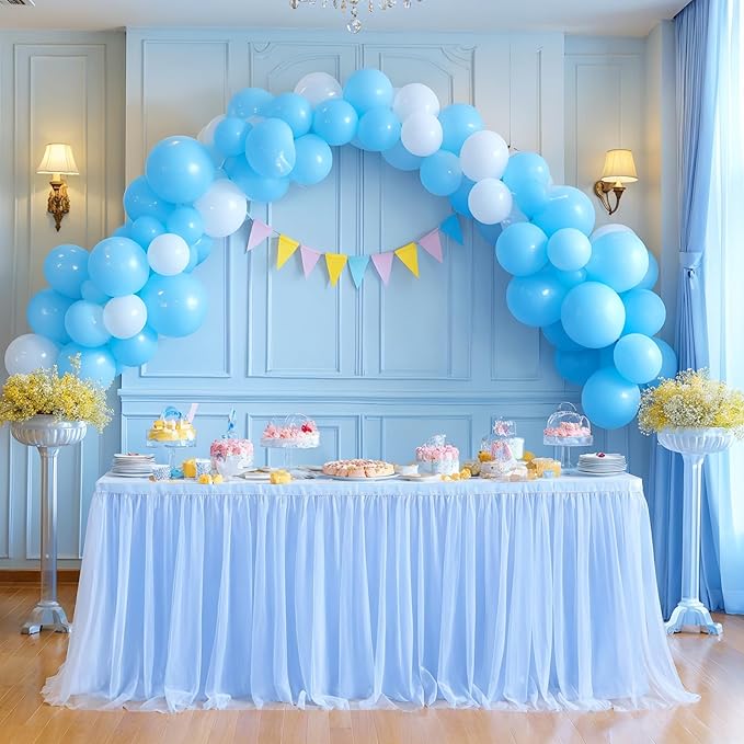 14ft Baby Blue Tulle Table Skirt for Baby Shower Boy Light Blue Tutu Table Cover for Birthday Party Baby Shark Gender Reveal Boy Elephant Theme Cake Table Decorations