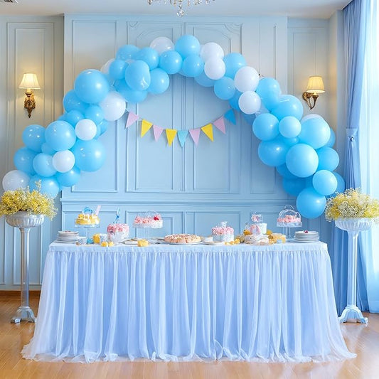 14ft Baby Blue Tulle Table Skirt for Baby Shower Boy Light Blue Tutu Table Cover for Birthday Party Baby Shark Gender Reveal Boy Elephant Theme Cake Table Decorations