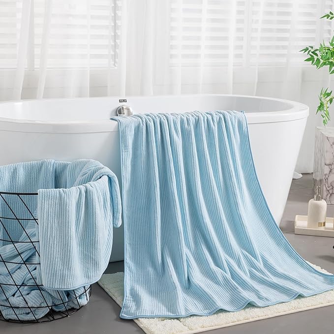 4 Piece Bath Towel Set 35"x70"Oversized Bath Towel for Bathroom Ultra Soft Fluffy Extra Large Bath Sheet Luxury Premium Bathroom Towel Highly Absorbent Quick Dry Shower Towel for Hotel Spa,Blue