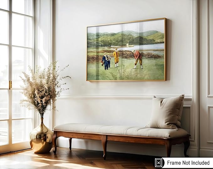 Poster Master Golf Course Print - The Putting Green Painting Poster - Golf & River Art - Landscape Wall Design - Sports Art - Great Office or Living Room Wall Decor - 18x24 Unframed Wall Art
