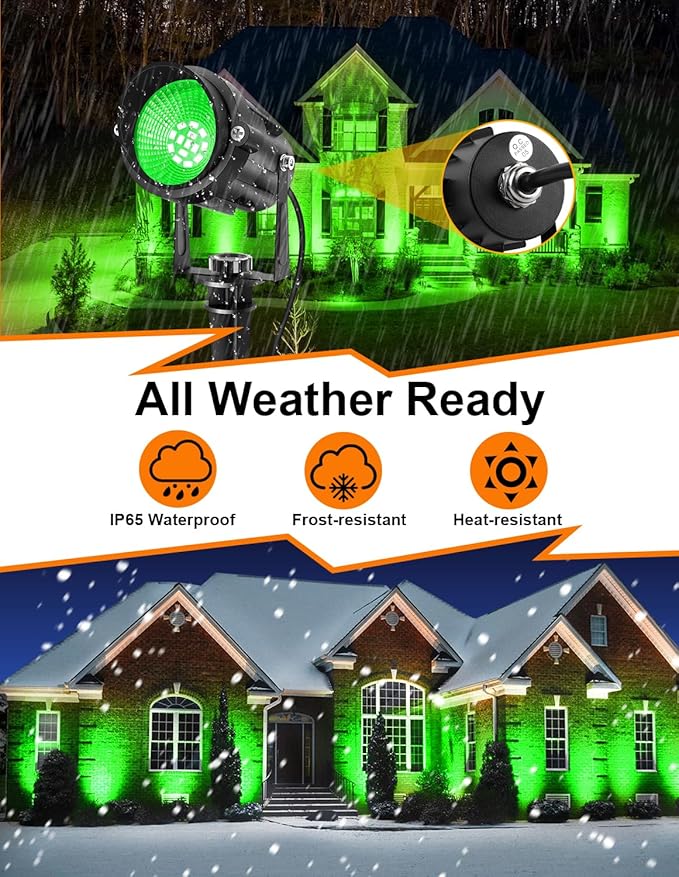 Halloween Green Landscape Lights Outdoor, 14 LED Landscape Lighting with US Plug, IP65 Waterproof Spotlights for Tree Yard Garden Pathway St. Patrick's Day Christmas Decor 4 Pack