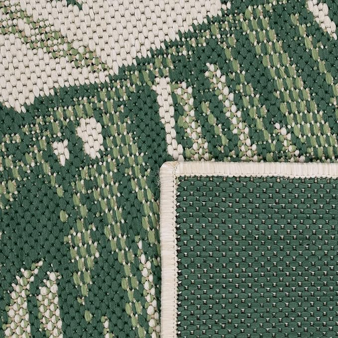Tropical Outdoor Rug Jungle Leaves Design for Patio in Green Beige, Size: 6'7" x 9'6"
