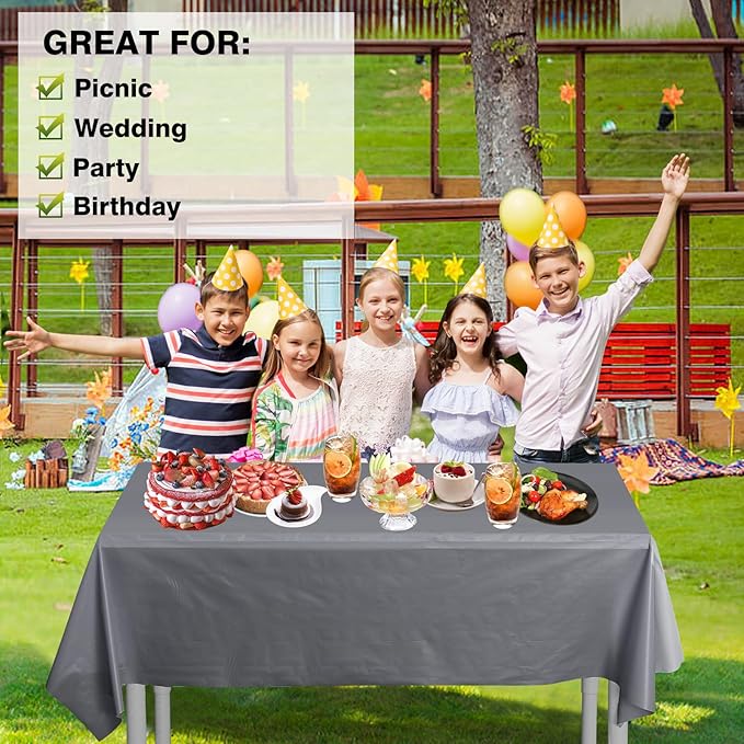 Craft And Party, 54 in x 300 feet Plastic Table Cover Roll for Party, Banquet, Picnic, Kids Activities for Any Size and Shape Table (Silver, 54" x 300ft)
