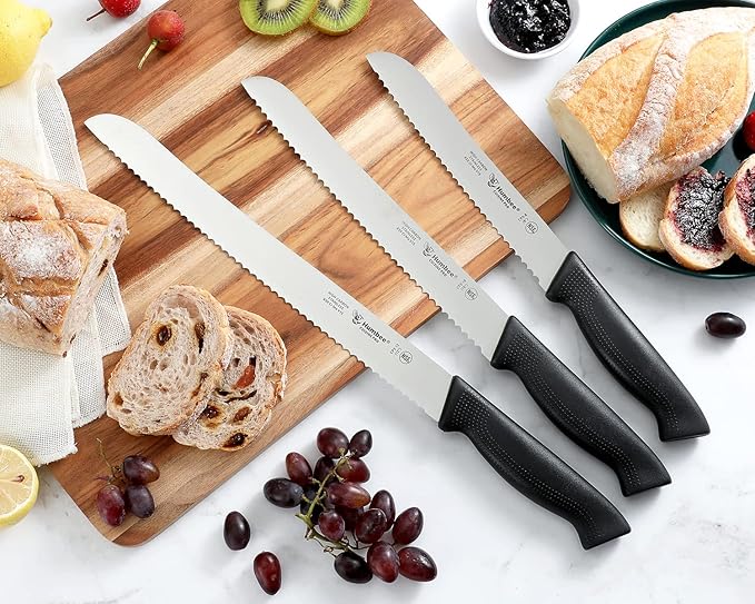 8 Inch Cuisine Pro Serrated Bread Knife, Premium Stainless Steel Wave Edge Razor Sharp Blade Knife for Bread, Dishwasher Safe, NSF Certified, Black