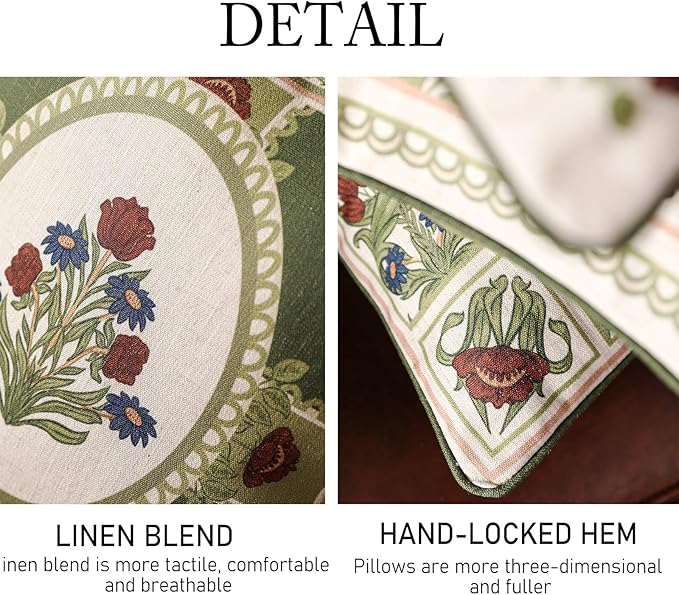 Design Linen Rectangle Throw Pillow Covers 12"x20" Pack of 2, Cottage Farmhouse Cushion Covers with Blue Grey Thorn Vine Pattern Decoration Pillowcases for Bed, Living Room, Outdoor, Car