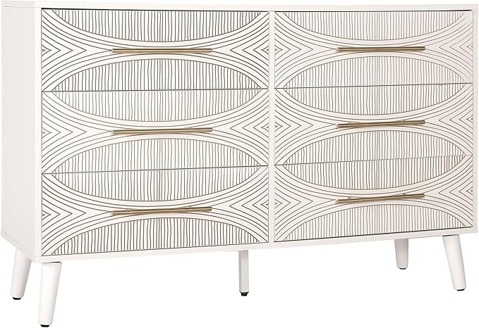 6 Drawer Dresser for Bedroom, Chest of Drawers with Metal Handle, Dresser TV Stand, Wood Drawer Organizer for Bedroom, Enterway, Texture White
