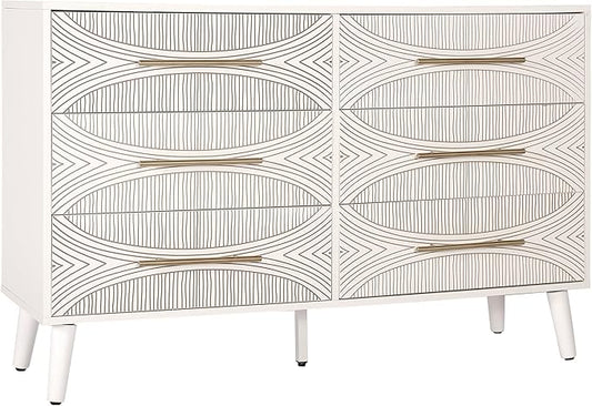 6 Drawer Dresser for Bedroom, Chest of Drawers with Metal Handle, Dresser TV Stand, Wood Drawer Organizer for Bedroom, Enterway, Texture White