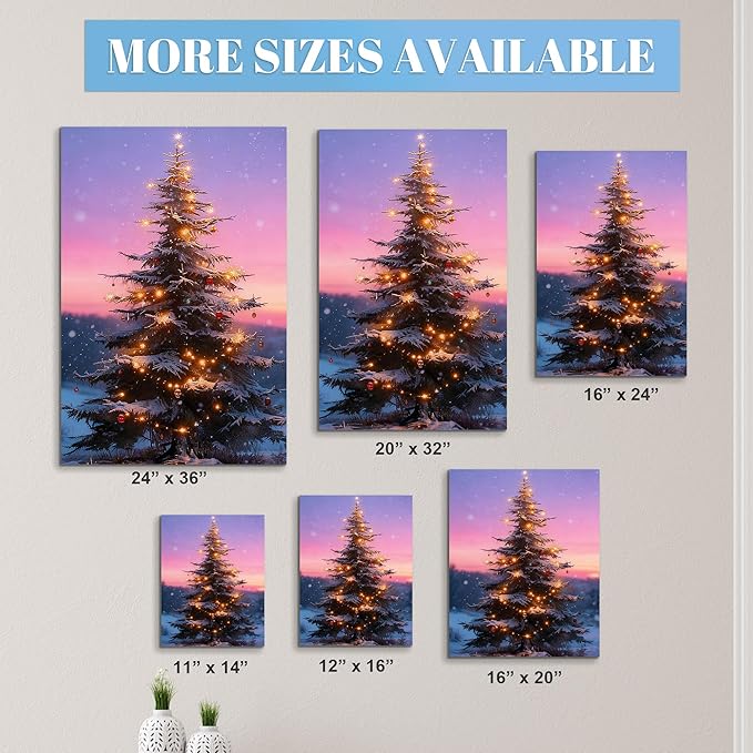 Framed Christmas Pictures Wall Decor,Vintage Pine Tree Prints,Winter Christmas Canvas Wall Art Decoration for Bedroom Bathroom Living Room Rustic Xmas Holiday Gifts (Christmas Tree 12, 11'' X 14'')