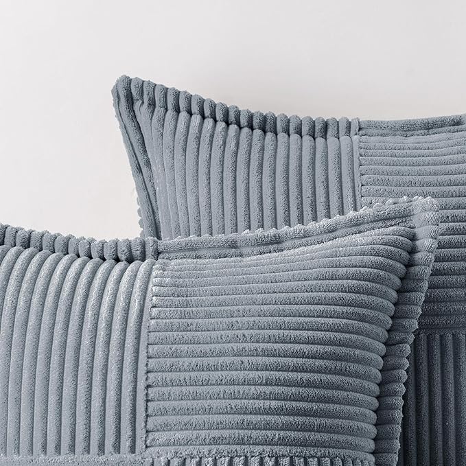 MIULEE Decorative Throw Pillow Covers for Couch Bed Livingroom 20x20 Inch Set of 2 Dustyblue Boho Accent Throw Pllows Broadside Striped Patchwork Soft Corduroy Pillowcases