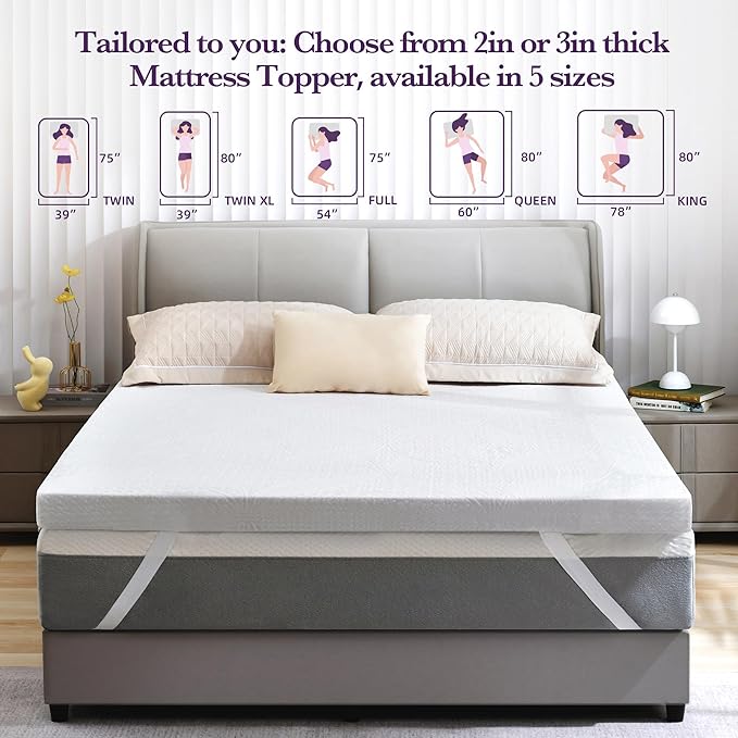 SINWEEK 2 Inch Gel Memory Foam Mattress Topper with Cooling Cover Ventilated Soft Mattress Pad, Bed Topper, CertiPUR-US Certified, King Size