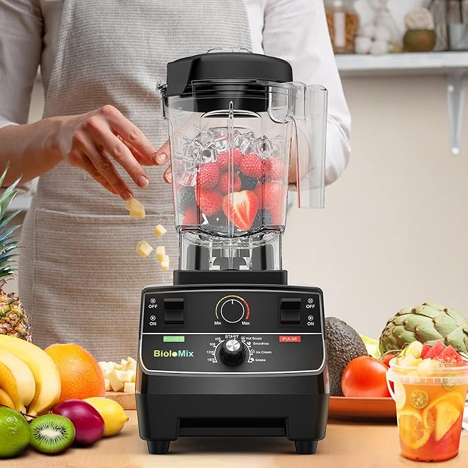 Biolomix Professional Smoothie Blender, 2200W High Power with 68oz Pitcher, Smart Presets, Blender for Kitchen, Ice, Soup (Extra Parts + 600ML Grinding Cups)